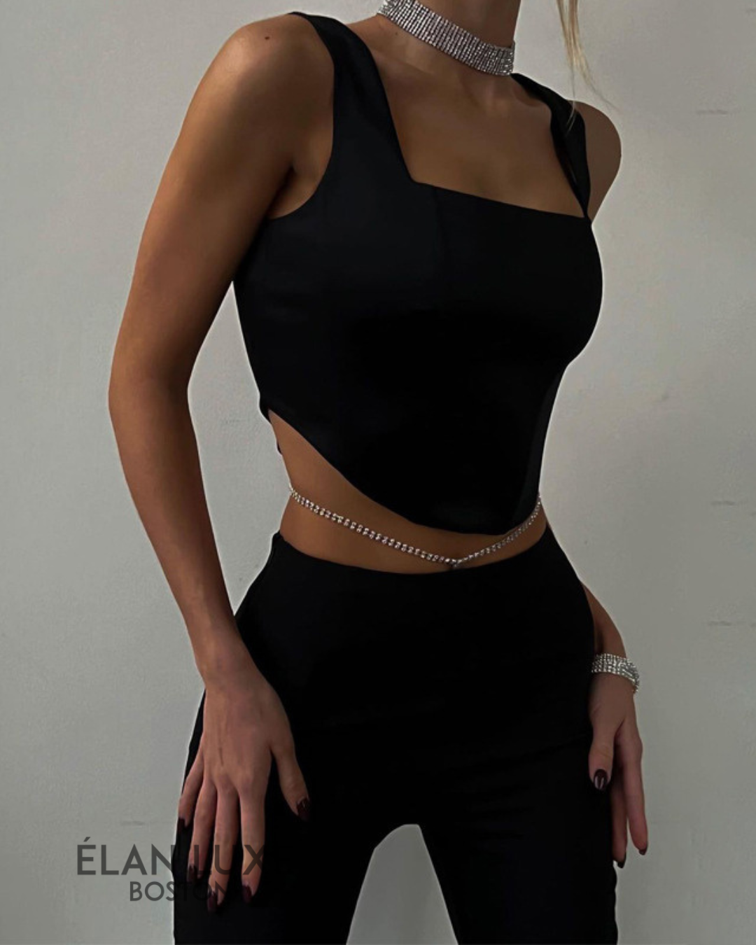 Corset-Inspired Black Crop Top
