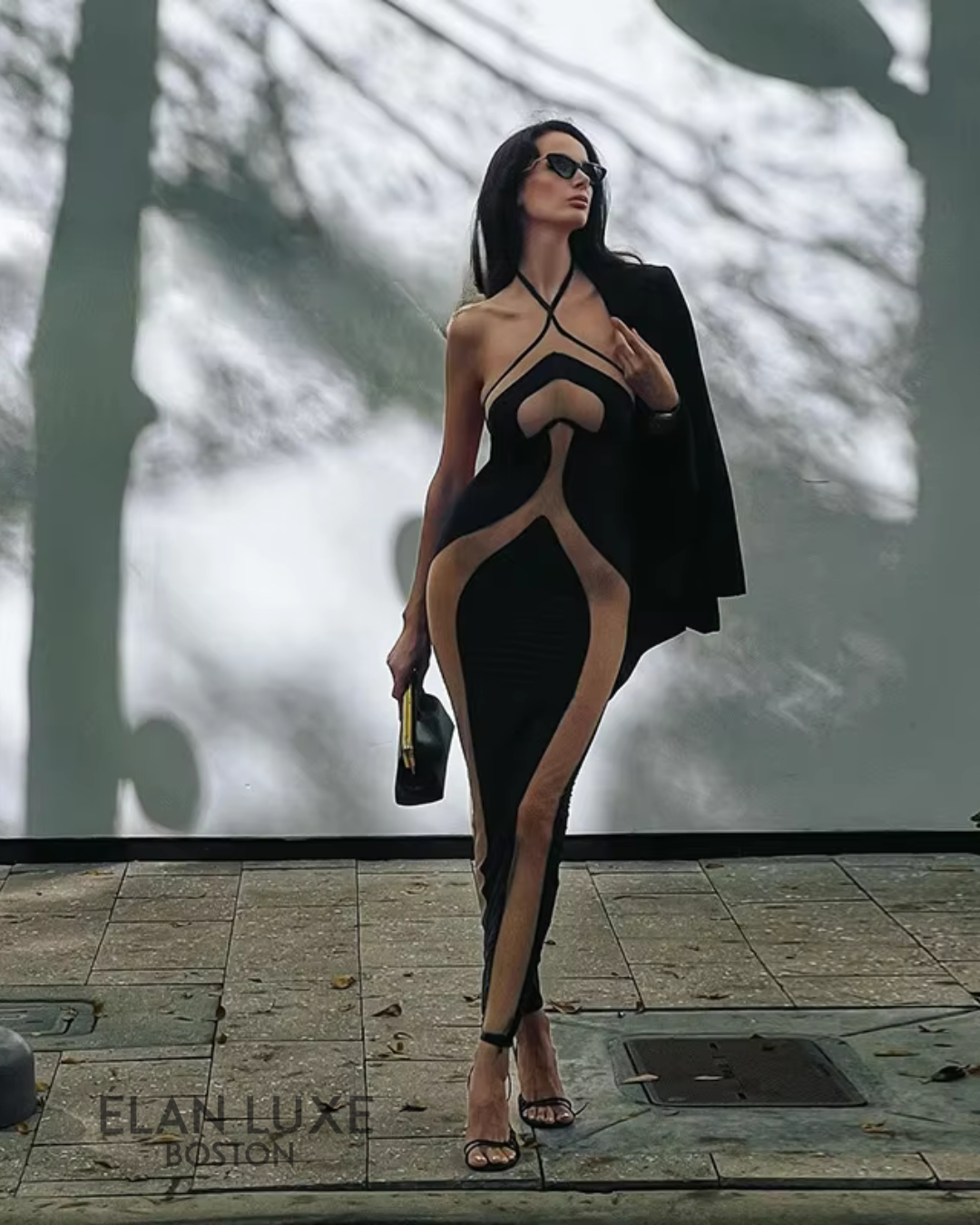 Illusion Contour Bodycon Maxi Dress