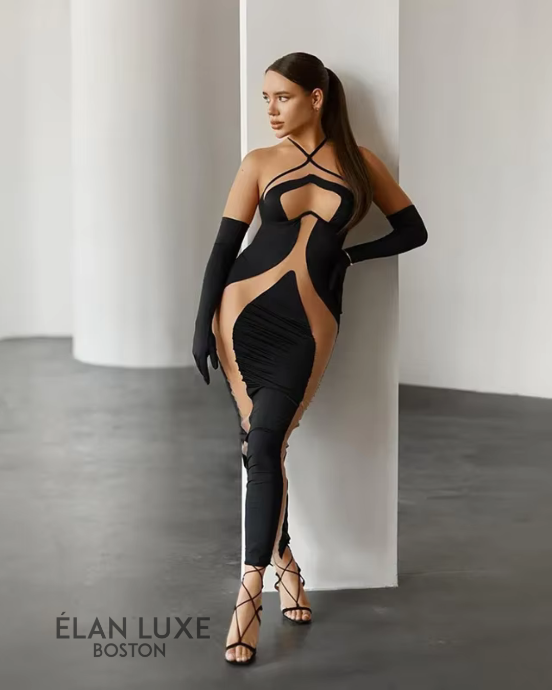 Illusion Contour Bodycon Maxi Dress