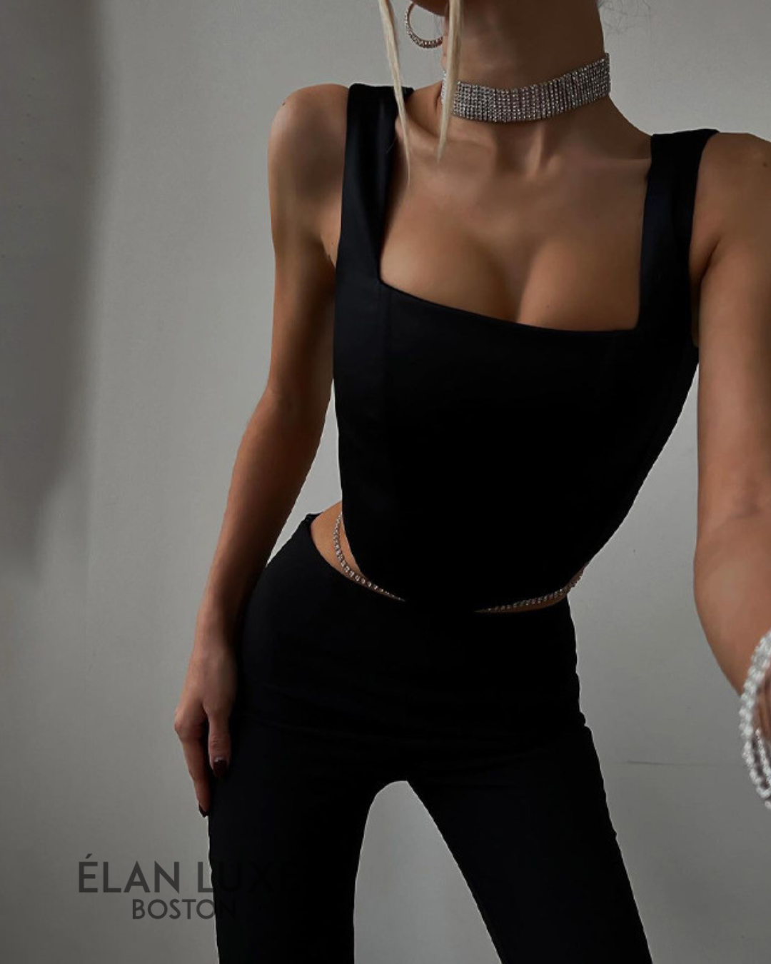 Corset-Inspired Black Crop Top