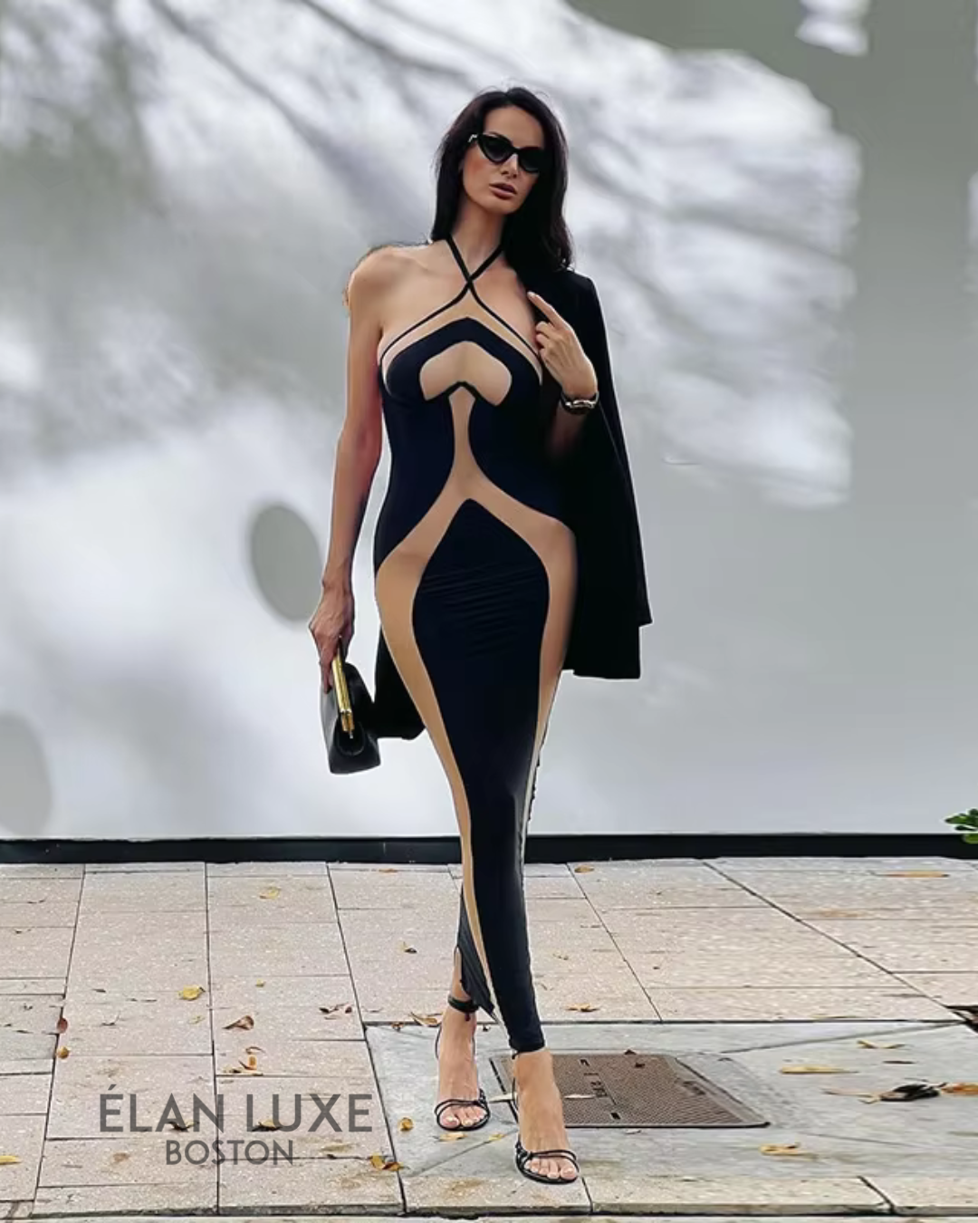 Illusion Contour Bodycon Maxi Dress