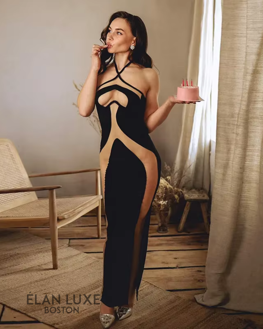 Illusion Contour Bodycon Maxi Dress