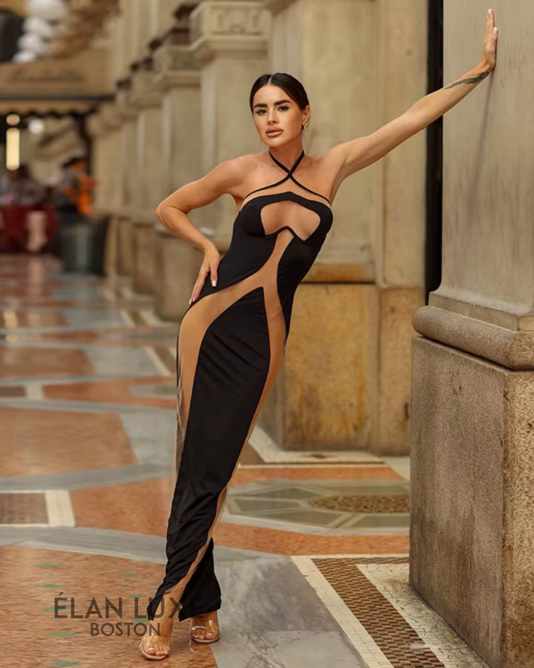 Illusion Contour Bodycon Maxi Dress