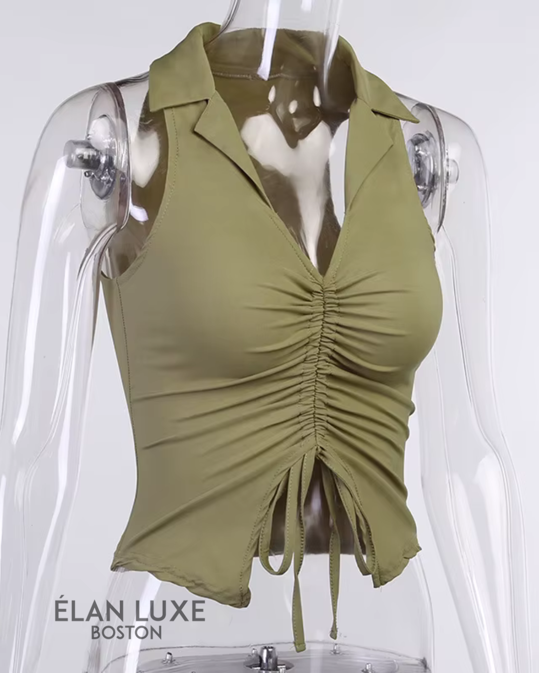 Halter Turn-Down Collar Crop Top