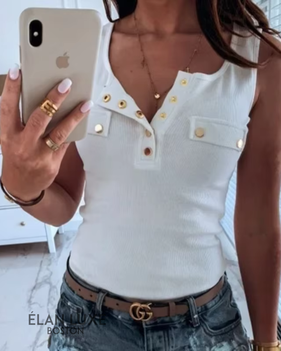 Calla Button-Front Pocket Tank