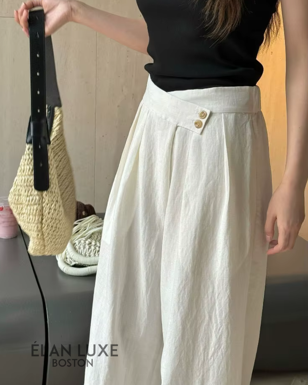 Livia Asymmetric Button Linen-Blend Trousers