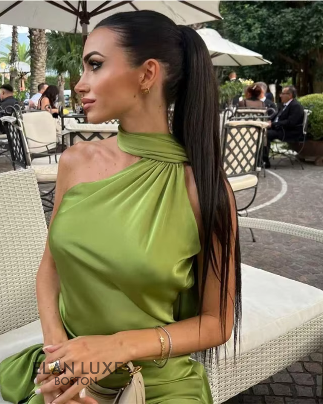 Pistachio Drape One-Shoulder Maxi Dress