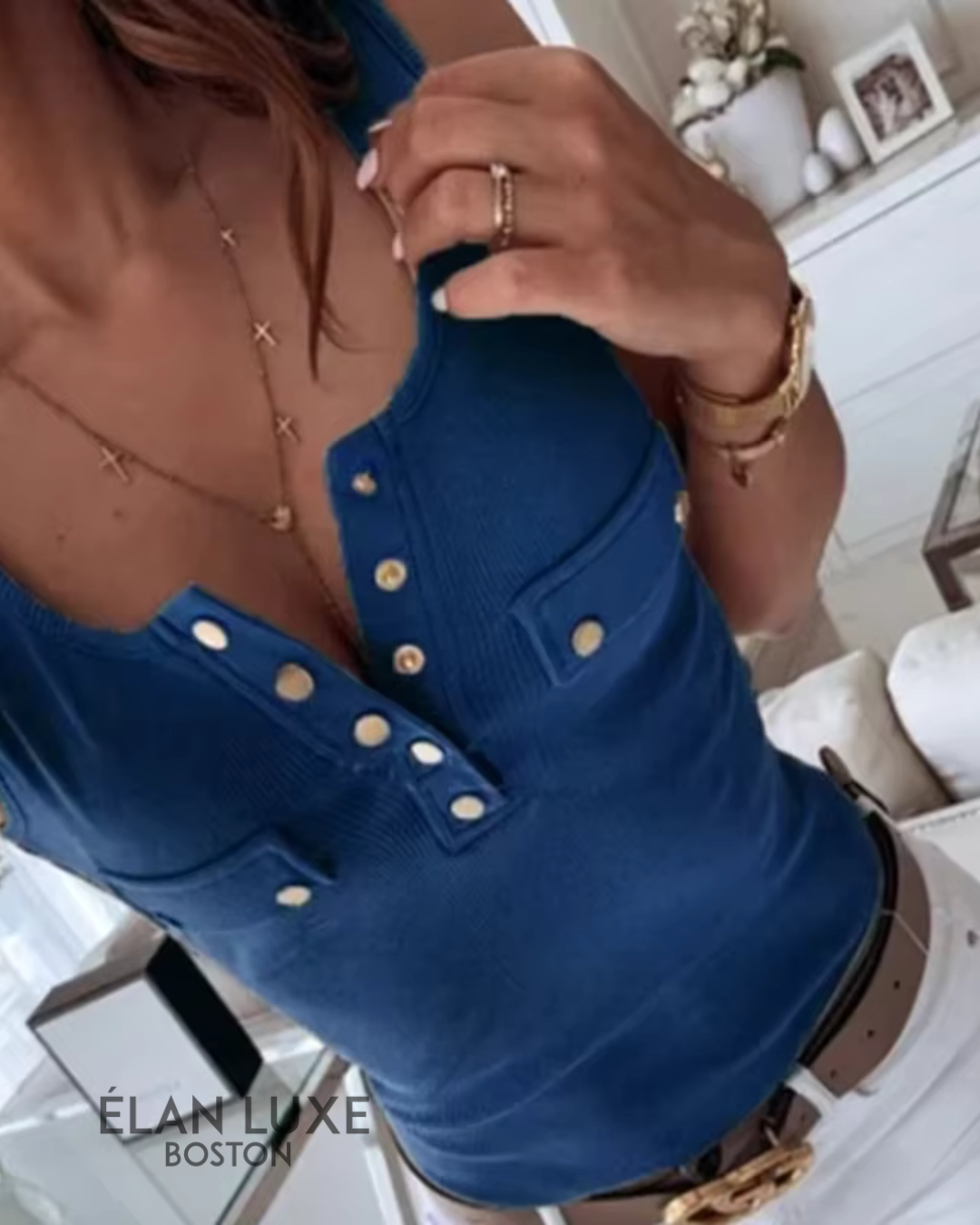 Calla Button-Front Pocket Tank