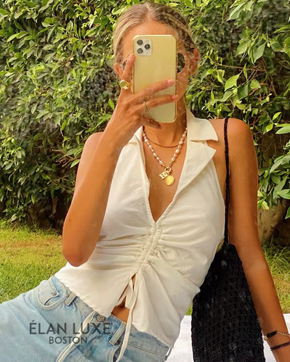 Halter Turn-Down Collar Crop Top