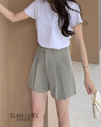 Valette Pleated High-Waist Shorts