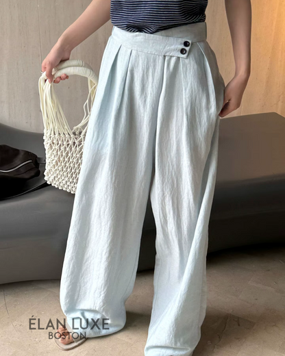 Livia Asymmetric Button Linen-Blend Trousers