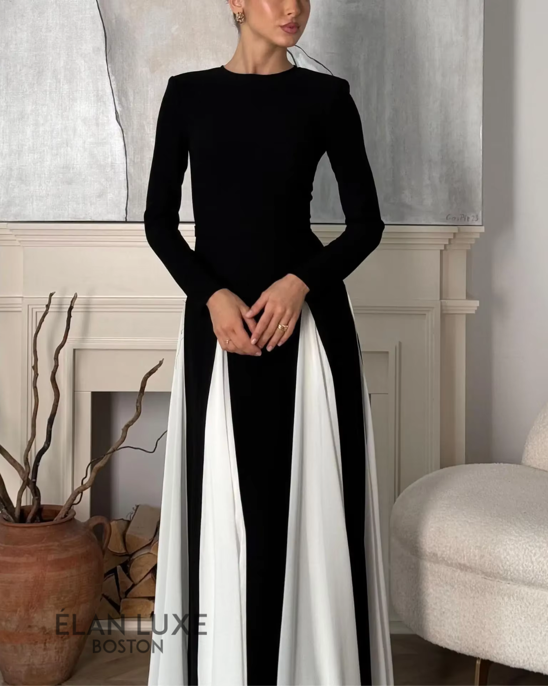 Contrast Patchwork Maxi Dress