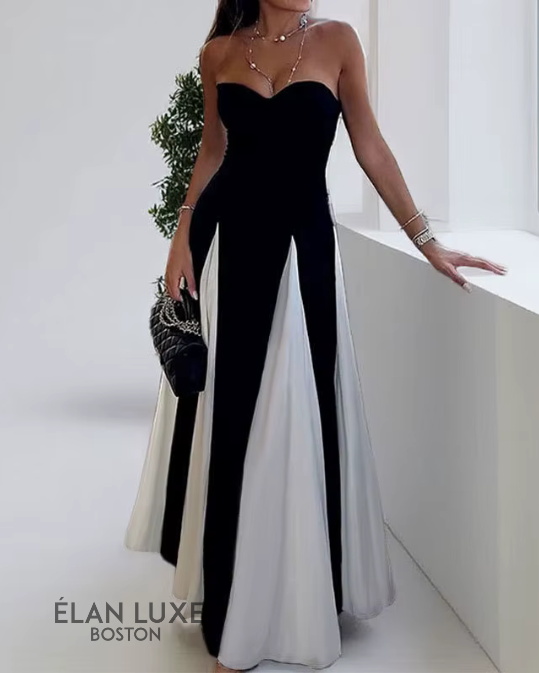 Contrast Patchwork Maxi Dress